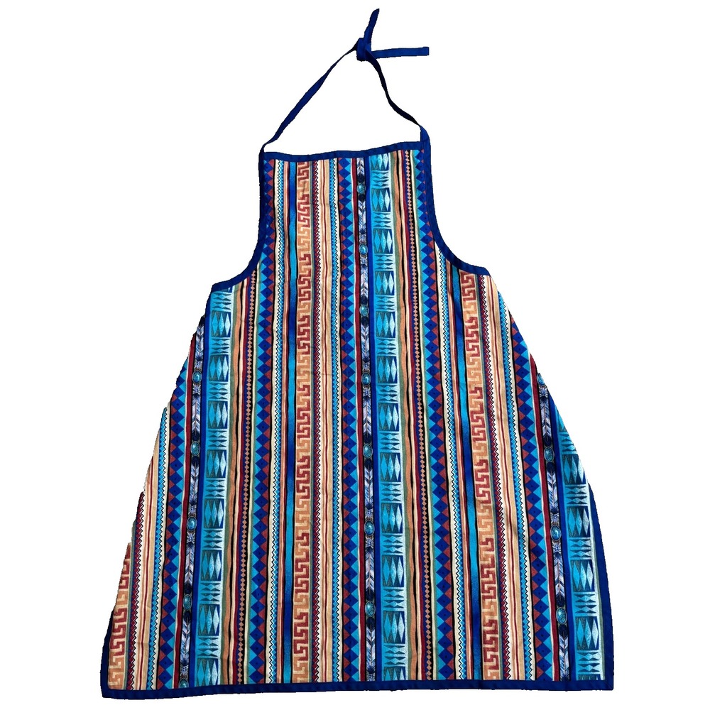 Blue Aztec‎ Southwestern Print Apron Cook Gift Retro 90s Maximalism Geometric